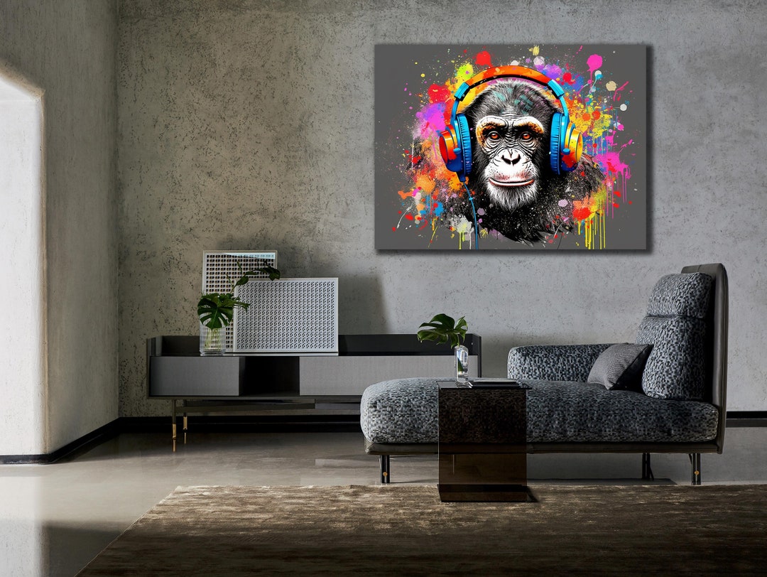 Colorful Monkey Canvas Printing Dj Monkey Wall Decor Etsy