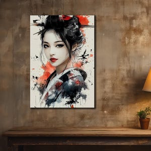 Arte em tela de gueixa, decoração de parede japonesa, arte de parede étnica, pintura de gueixa em tela, pôster tradicional, pintura de samurai, arte feminina