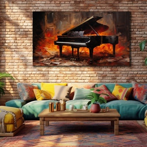 Vintage piano schilderij canvas, muziek kunst aan de muur, piano wand decor, muziekinstrumenten poster, klaar om decor op te hangen, muzikant afdrukken kunst