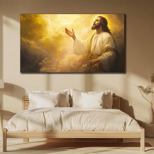 Jesus Canvas Print Art, Jesus Wall Art, House Gift İdea, Christian Art Poster, Home Decor, Religious Canvas Art, Clouds Painting Art