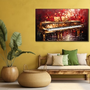 Vintage pianoschilderijdoek, muziekmuurkunst, pianomuurdecor, poster muziekinstrumenten, klaar om op te hangen decor, muzikant drukkunst, poster muziekinstrumenten, muziekmuurkunst, pianomuurdecoratie