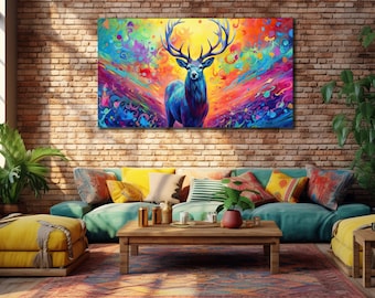 Bunte Hirsch Leinwand Kunst: Haus & Büro Wanddekoration
