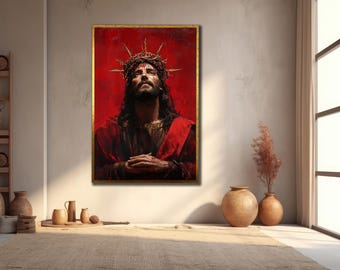 Bold Red Jesus Canvas Print: Religious Christian Wall Art