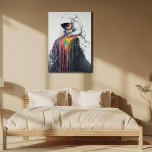 Astronaut Painting on Canvas, Print Wall Decor, Astronaut Wall Art, Colorful Astronaut Canvas, Home Decoration, Graffiti Art, Space Poster