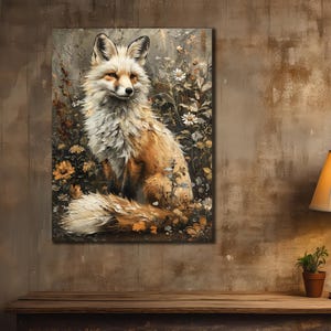 Fox Painting on Canvas, Vintage Fox Wall Art, Animal Wall Decor, Ready To Hang Decor, Little Fox Printing Art,Animals Printable Art Poster