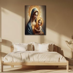 The Virgin Mary Child Canvas, Religious Wall Art, Catholic Print Wall Decor, Immaculate Mary Painting Art, Spiritual Sanctified Souls Poster