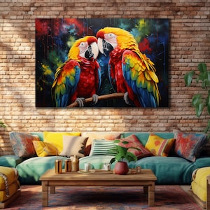 Colorful Parrot Canvas Art, Farmhouse Wall Decor, Parrot Lover Gift,Print on Canvas, Living Room Decor, Animal Wall Art, Canvas Wall Hanging