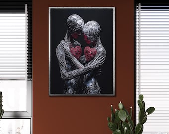 Abstract Couple Canvas Art: Romantic Kissing Print, Lover's Gift