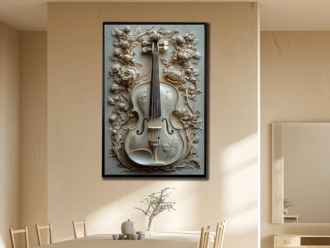 Vintage Violin Canvas Art, White Violin Wall Decor, Music Wall Art ...