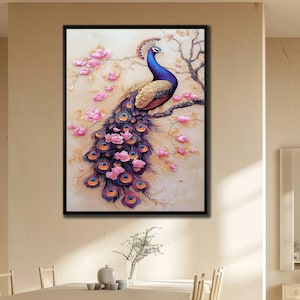 Peacock Canvas Print, Elegant Peacock Wall Art, Vibrant Bird Poster, Animal Wall Decor, Bird Painting On Canvas, Colorful Peacock Home Decor
