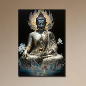 Impression sur toile bouddha, décoration murale asiatique, art mural lotus, art mural yoga, affiche spirituelle, décoration d&#39;intérieur zen, oeuvre d&#39;art pleine conscience, affiche bouddha