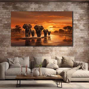 Elephants Family Canvas Painting Art, African Wall Decor, Safari Wall Art, Animals Print Art, Herd of Elephants Poster, Wall Hanging Canvas