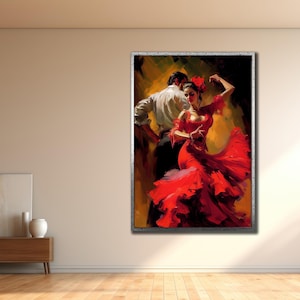 Dancer Framed Wall Art, Girl Framed Painting, Couple Canvas Printing, Dancing Wall Decor, Home&Office Decoration, Spain Style Flamenco Art