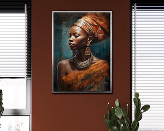 African Woman Canvas Print: Ethnic Portrait with Turban, Framed Wall Art