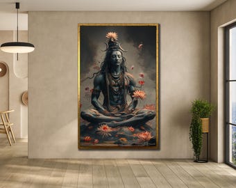 Shiva-canvasschilderij: meditatieve kunst hindoegod