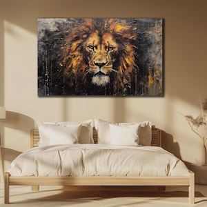 King Lion Canvas Prints, Animal Wall Art, Wall Hanging, House Gift İdeas, Farmhouse Decor, Lions Motivation Poster, Crowns Painting Canvas