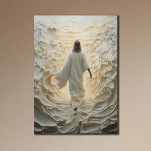 Jesus Canvas Print Art,Jesus Walking on Water Wall Art, Christian Gift Ideas, Religious Print Art, 3d Jesus Canvas Art, Spiritual Wall Decor