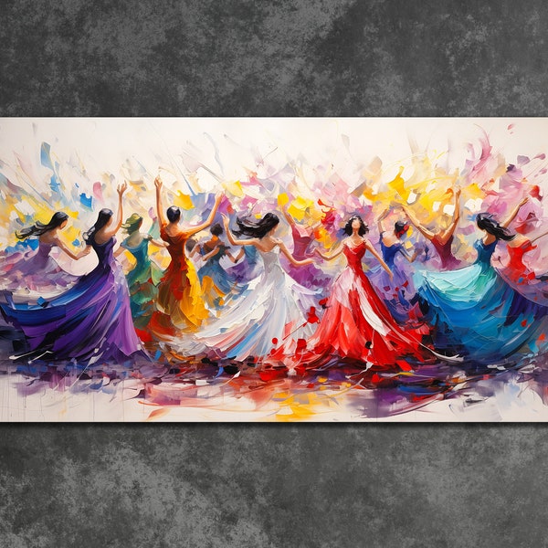 Dancing Girl's Painting on Canvas, Prints Wall Decor, Colorful Women Wall Art, Extra Large Canvas, Modern Home Decoration, Dancer Canvas Art