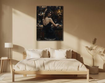 Woman Holding Glass Canvas Print, Sexy Silhouette Painting