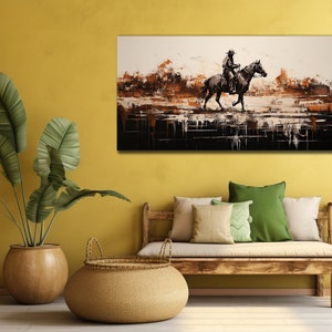 Cowboy Painting on Canvas, Cowboy on Horse Wall Art, Texas Wall Decor, Man Cave Poster, Ready To Hang Decoration, Wild West Printing Canvas