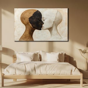 Kissing Couple Canvas Print Art, 3D Sculpture Wall Art, Romantic Painting on Canvas,Kiss Printing Art, Love Artwork, Emotional Bedroom Decor