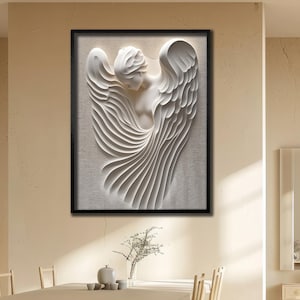 Elegant Angel Canvas Print, Sculptural Angel Painting, House Gift İdea, Bedroom Wall Decor, Surreal Girl Poster, Abstract Angel Artwork