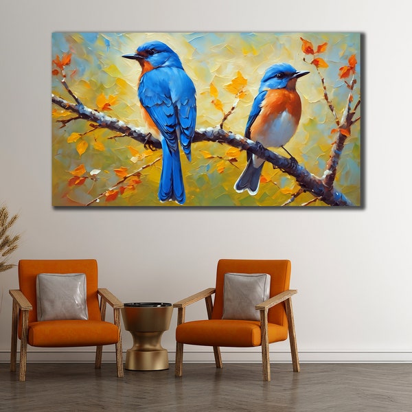 Birds Painting on Canvas, Birds Tree Wall Art, Nature Wall Decor, Oil Painting Poster, Ready To Hang Decoration, Animal Printing Canvas