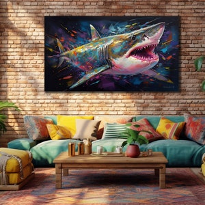 Colorful Shark Canvas Art, Print for Bedroom Decor, Shark Wall Art, Animal Wall Decor, Home Gift, Room Wall Decor, Animal Print on Canvas