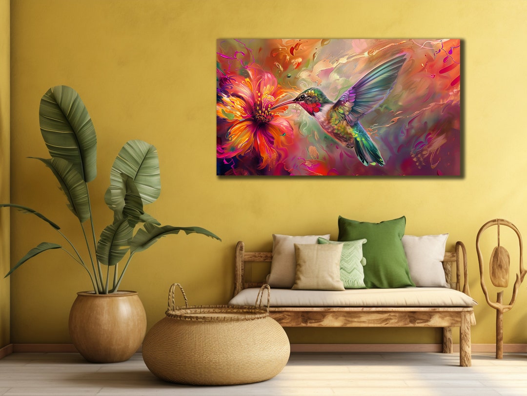 Colorful Bird Canvas, Print for Bedroom Decor, Vibrant Hummingbird ...