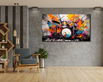 Drum Canvas Print Art, Musician Paintings on Canvas, Colorful Drum Wall Decor, Music Wall Decor, Musical Instrument Wall Art, Home Decor