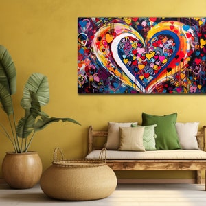 Banksy Heart Canvas Prints, Colorful Painting on Canvas, Home Wall Decoration, Graffiti Heart Canvas, Street Pop Art, Wall Hangings