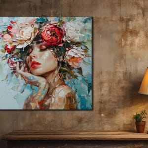 Woman with Flowers Portrait: Ready To Hang Canvas Wall Art