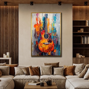 Colorful Guitar Canvas, instrument Wall Decor, Music Wall Art, Jazz Canvas Art, Ready To Hang Decor, Abstract Guitar Print Painting