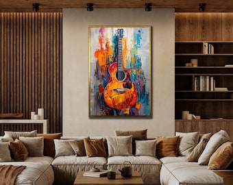 Colorful Guitar Canvas Art: Abstract Jazz Instrument Wall Decor