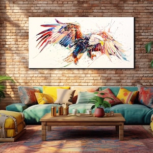 Rainbow Eagle Canvas Art, Canvas for Home Decor, Animals Print on Canvas, Eagle Wall Decor, Ready to Hang Canvas, Eagle Wall Art, Home Decor