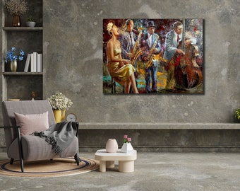 Jazz Band Prints Wall Decor, Music Wall Art, Home Decor, Abstract Canvas Art, Extra Large Poster, Housewarming Gifts, Jazz Orchestra Poster