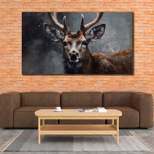 Wilde herten canvas kunst, abstracte herten muur decor, dierlijke kunst aan de muur prints, huis- en kantoordecoratie, slaapkamer decor, dieren schilderij canvas