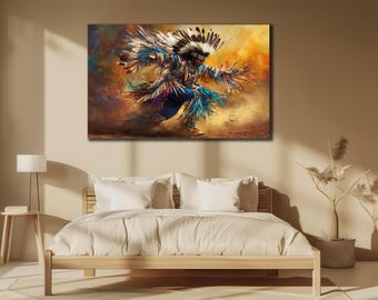 Indianer Mann Leinwand, Ethnische Druck Wanddekoration, Feuertanz Wand Kunst, Wohnkultur Leinwand, Kultur der amerikanischen Ureinwohner, Krieger Mann Kunst Poster