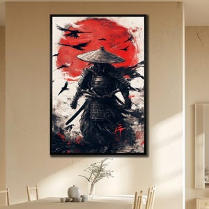 Japanese Warrior Canvas, Samurai Wall Art, Samurai Wall Decor, Samurai Poster, Samurai Katana Print Art Canvas, Office or Studio Decor