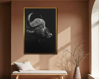 Cape Buffalo Canvas Painting: Safari Home Wall Decor,African Wildlife Poster