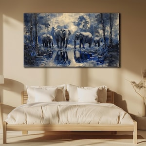Elephants Family Canvas Painting Art, African Wall Decor, Safari Wall Art, Animals Print Art, Herd of Elephants Poster, Wall Hanging Canvas