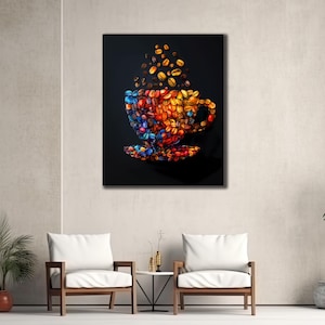 Colourful Cup Of Coffee Canvas, Coffee Print Wall Art, Gift Canvas Print For Coffee Shop, Coffee Splash Painting Art, Coffee Cup Poster Art
