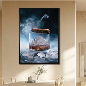 Whiskey and Cigar Canvas Art, Whiskey Wall Art, Bar Print on Canvas, Home&Office Decor, Man Cave Wall Art, Perfect Gift for Whiskey Lovers
