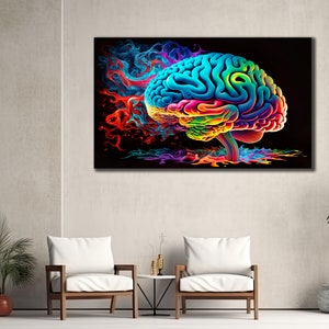 Colorful Brain Canvas Art, Human Brain Wall Decor, Anatomy Wall Art, Science Poster, Living Room Decor, Psychologist Gifts, Painting Canvas