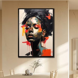 Woman Portrait Wall Art, Painting on Canvas, Face Wall Art, Abstract Wall Decor, Blue&White poster, Ready To Hang Decor, Woman Face Wall Art