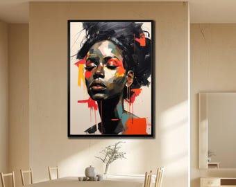Abstract Woman Portrait Canvas Art: Blue & White Face Wall Decor