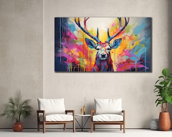 Bunte Hirsche Leinwanddruck: Moderne Tierwandkunst