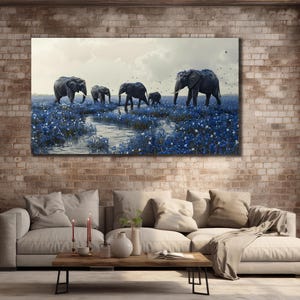 Elephants Family Canvas Painting Art, African Wall Decor, Safari Wall Art, Animals Print Art, Herd of Elephants Poster, Wall Hanging Canvas