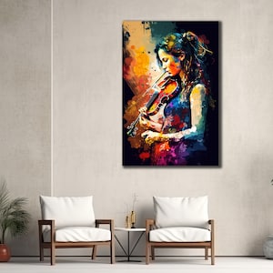 Woman with Violin Canvas Prints, Music Oil Painting Wall Decor, House Gifts İdeas, Bedroom Wall Decor, Musician Wall Art,Violin Woman Poster