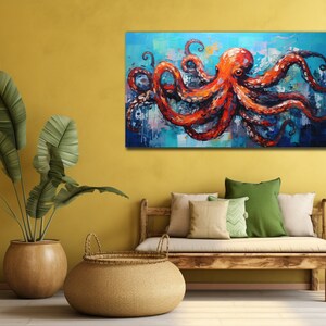Colorful Octopus Oil Painting Canvas, Print for Wall Decor, Octopus Wall Decor, Home Gift, Animal Print on Canvas, Sea Life Painting Art